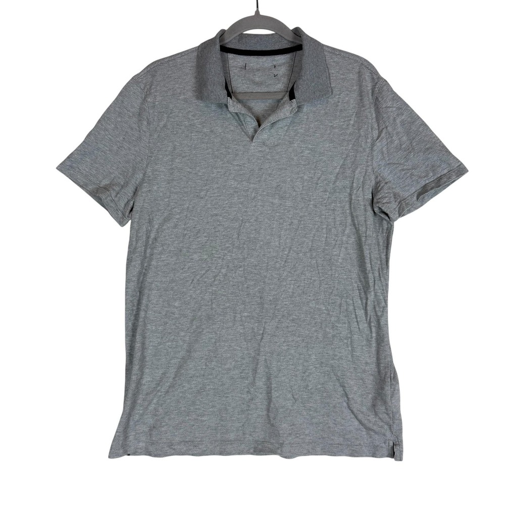 Banana Republic Polo Shirt Mens Large Gray Solid Short Sleeve 100% Cotton Knit
